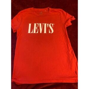 Levis Womens Graphic T-Shirt Red White Serif Logo Crew Neck Short Sleeve Small
